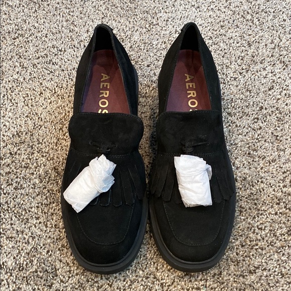 NWOT Aerosoles Women's Black Suede Tassel Loafers with Block Heel, GIBES, Size 8 - Picture 3 of 7